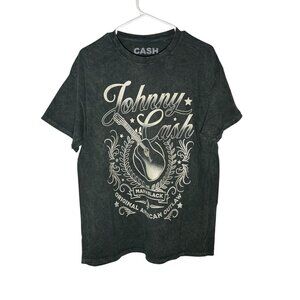 Johnny Cash Oversized Acid Wash Distressed Retro Tshirt Black Size L NWOT